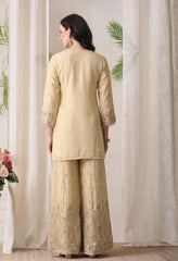 Beige Premium Silk Pearl, Bead, and Sequin Embroidered Sharara Suit- Set of 3