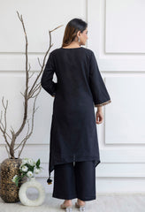 Black Cotton Cross Stitch Embroidery Kurta with Pants -Set of 2