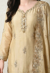 Beige Premium Silk Embroidered Sharara Suit- Set of 3