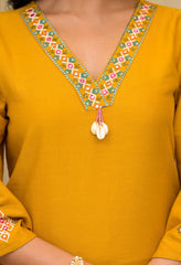 Mustard Cotton Set with Neat Embroidery Detailing- Set of 3