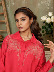 Red Silk Zari Embroidered shirt