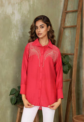 Red Silk Zari Embroidered shirt