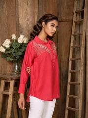 Red Silk Zari Embroidered shirt