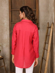 Red Silk Zari Embroidered shirt
