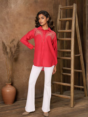 Red Silk Zari Embroidered shirt