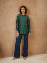 Bottle Green Silk Sequin Embroidered shirt