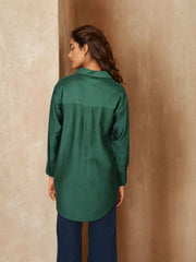 Bottle Green Silk Sequin Embroidered shirt