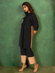 Black Pure Chanderi Cotton Zari Embroidered Indo-Western Set- Set of 2