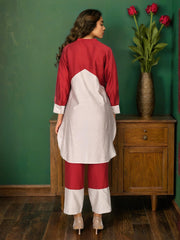 Maroon Pure Chanderi Cotton Zari Embroidered Indo-Western Set- Set of 2