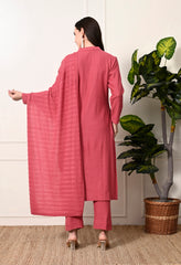 Peach Knitted Woolen Suit with Embroidered Organza Border - Set of 3