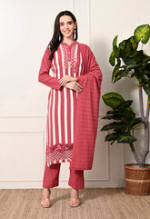 Peach Knitted Woolen Suit with Embroidered Organza Border - Set of 3