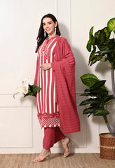 Peach Knitted Woolen Suit with Embroidered Organza Border - Set of 3