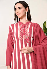 Peach Knitted Woolen Suit with Embroidered Organza Border - Set of 3