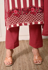 Peach Knitted Woolen Suit with Embroidered Organza Border - Set of 3