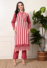 Peach Knitted Woolen Suit with Embroidered Organza Border - Set of 3