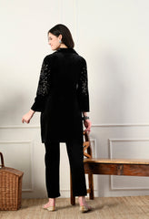Indo-Western Black Embroidered 2 Piece Velvet Suit