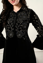 Indo-Western Black Embroidered 2 Piece Velvet Suit