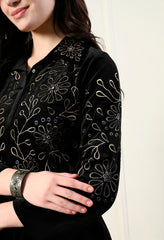 Indo-Western Black Embroidered 2 Piece Velvet Suit