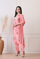 Peach Soft Pure Organza Embroidered Suit - Set of 3