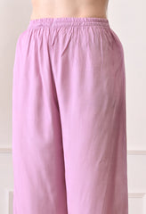 Lavender Pure Crepe Hand Embroidered Suit- Set of 3