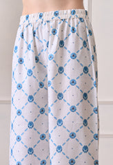 Cream Blue Soft Cotton Linen Digital Print Co-ord Set- Set of 2