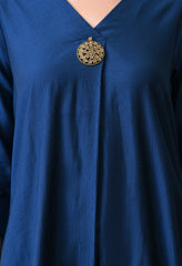 Blue Vertical Silk A-Line Kurta With Pants- Set of 2