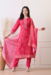 Magenta Shimmer Muslin Suit- Set of 3