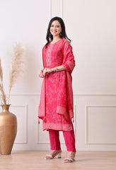 Magenta Shimmer Muslin Suit- Set of 3