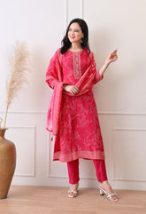 Magenta Shimmer Muslin Suit- Set of 3