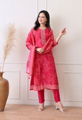 Magenta Shimmer Muslin Suit- Set of 3