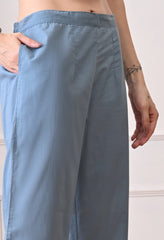 Blue Mul Chanderi Hand Embroidery Suit- Set of 3