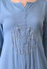 Blue Mul Chanderi Hand Embroidery Suit- Set of 3