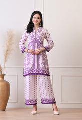 Pink Soft Cotton Linen Digital Print Co-ord Set- Set of 2