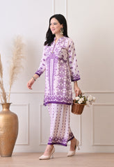 Pink Soft Cotton Linen Digital Print Co-ord Set- Set of 2