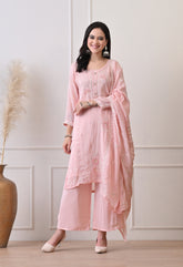 Peach Pure Crepe Hand Embroidered Suit- Set of 3