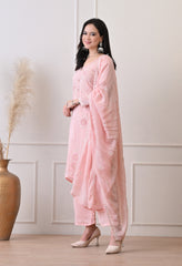 Peach Pure Crepe Hand Embroidered Suit- Set of 3