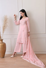 Peach Pure Crepe Hand Embroidered Suit- Set of 3