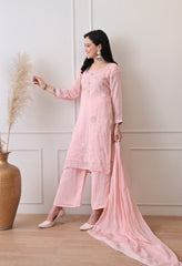 Peach Pure Crepe Hand Embroidered Suit- Set of 3
