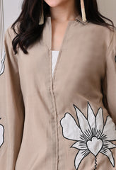 Beige Roman Silk Patch Work Co-ord Set- Set of 2