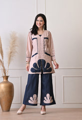 Pink Vertical Silk Patch Work Co-ord Set- Set of 2