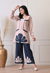 Pink Vertical Silk Patch Work Co-ord Set- Set of 2