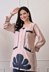 Pink Vertical Silk Patch Work Co-ord Set- Set of 2