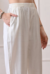 Cream Cotton Vertical Silk Hand Embroidered Co-ord Set- Set of 2