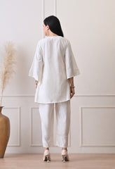 Cream Cotton Vertical Silk Hand Embroidered Co-ord Set- Set of 2