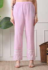 Pink Pure Mul Cotton Chikankari Suit- Set of 3