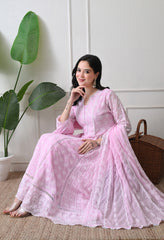 Pink Pure Mul Cotton Chikankari Suit- Set of 3