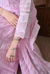 Pink Pure Mul Cotton Chikankari Suit- Set of 3