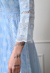 Blue Pure Mul Cotton Chikankari Suit- Set of 3