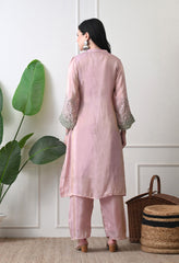 Dusty Rose Premium Tissue Silk Sequin-embroidered Kurta Set- Set of 2