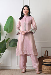 Dusty Rose Premium Tissue Silk Sequin-embroidered Kurta Set- Set of 2